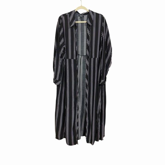 Torrid Womens Plus 3X Challis Maxi Shirt Kimono Open Duster Black White Stripe - Picture 1 of 7
